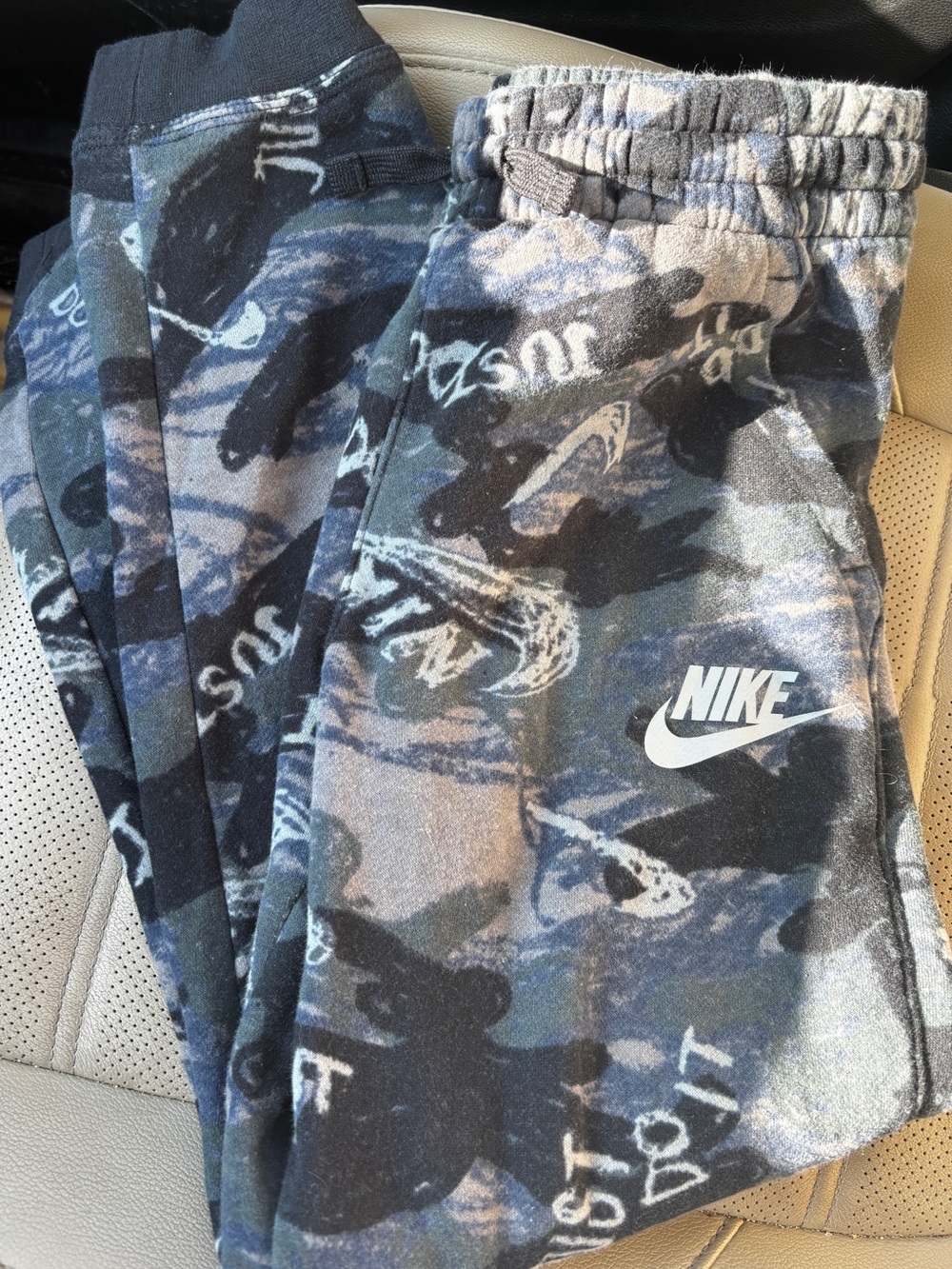 Nike Boys Blue/Gray/Black Camo Joggers with White Logo